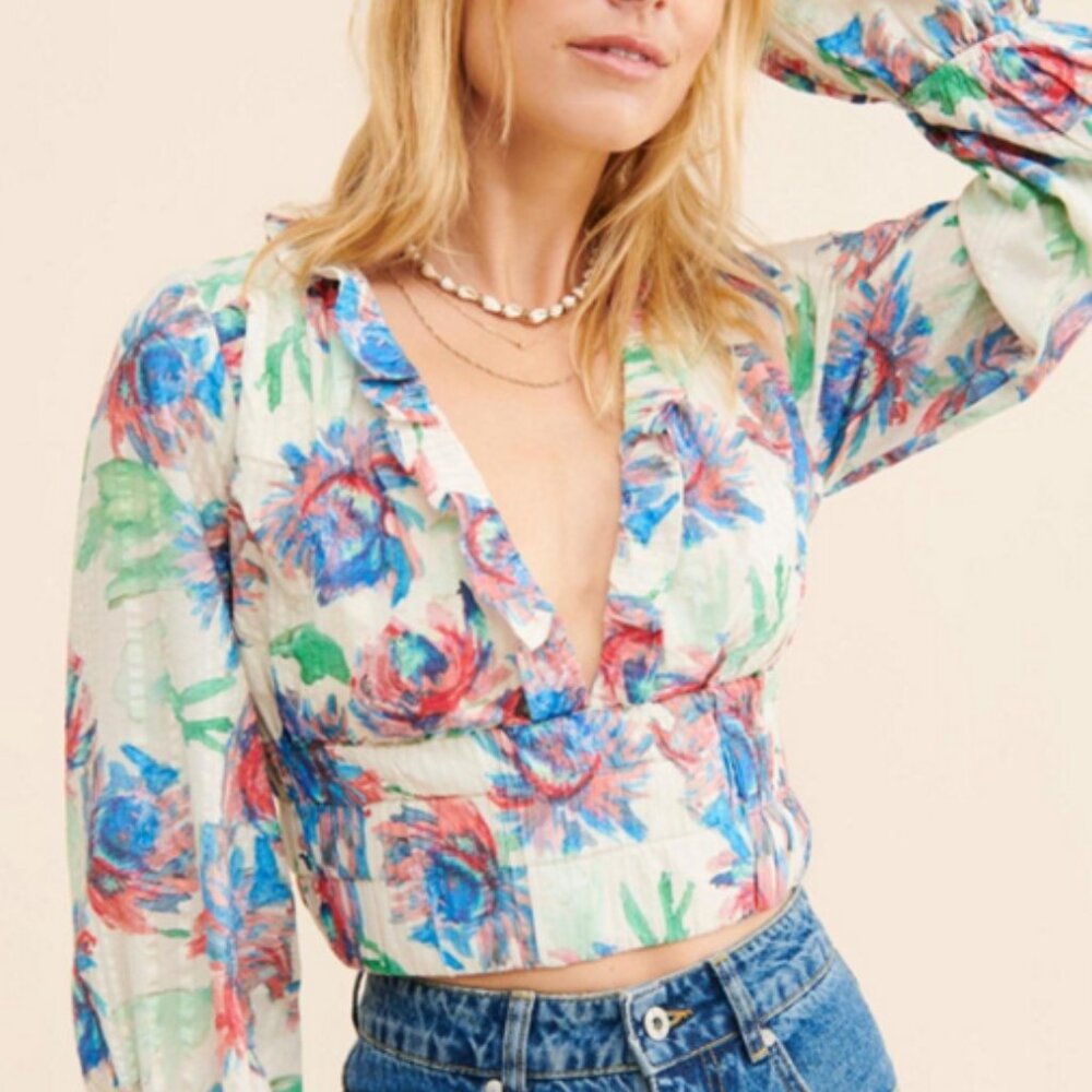 Anthropologie Floral Banded Blouse